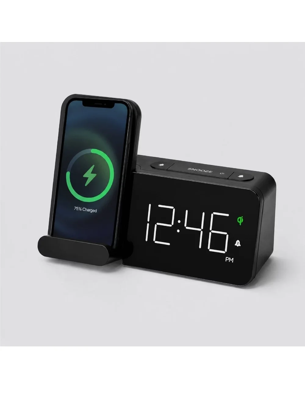 Capello Black Qi Wireless Charging Stand with Digital Alarm Clock